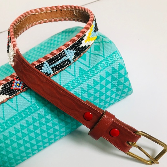 Vintage Accessories - Navajo Thunderbird Beaded Western Vintage Belt